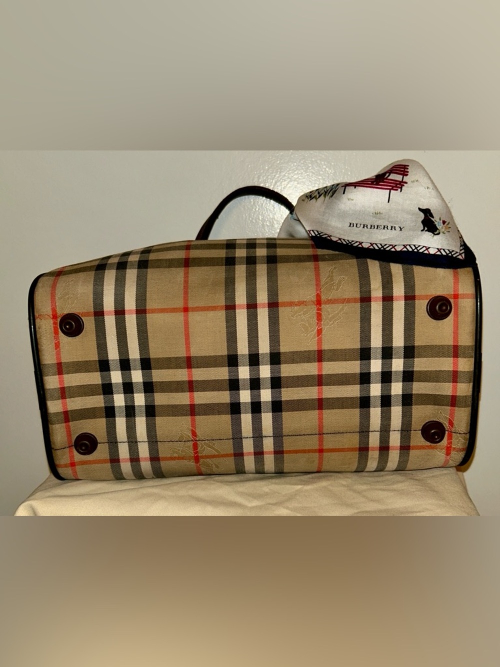 BURBERRYS Nova Check Canvas &
Leather Handbag. With Burberrys Handkerchief. - Picture 8 of 13